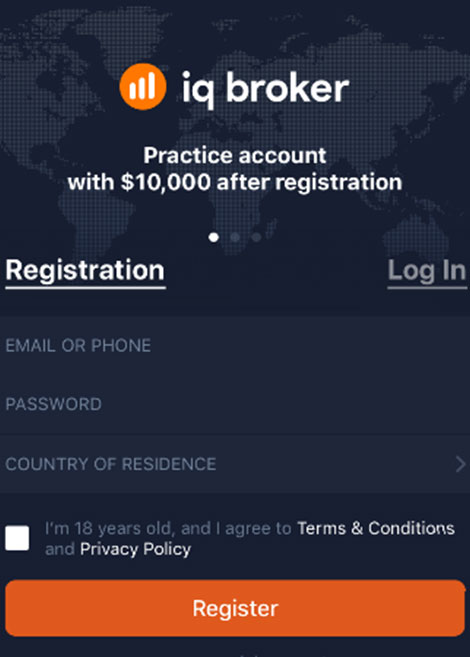 IqBroker iOS app account registration